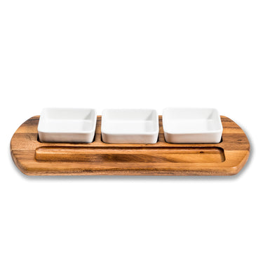 Serving Tray with 3 square ceramic bowls